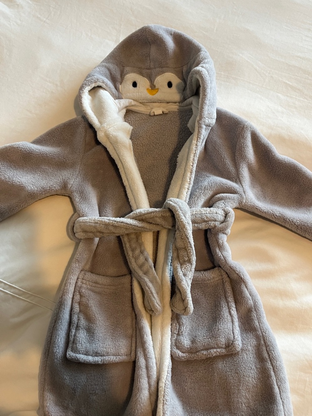 Cozy Kids Grey Penguin Hooded Robe